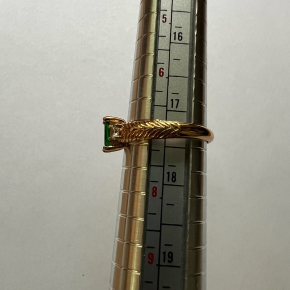 Emerald Cut Green 3-Stone Ring - Size 7, Gold Tone - Picture 6 of 15